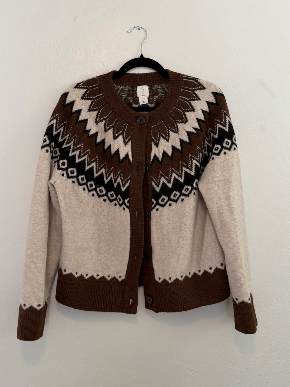 Joie Brown & Cream Nordic-Pattern Button Cardigan